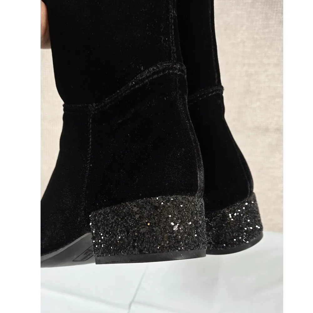 Anne Klein Black Velvet Over The Knee Boots Glitter Block Heel Womens 7.5 kimmie